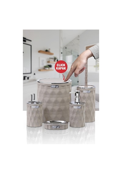Okyanus Home Diamond Vizon Kromlu Click Kapak 5'li Banyo Seti Vizon