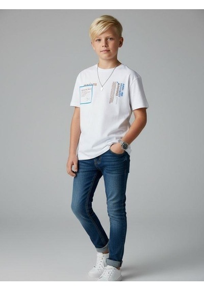 Zekids Erkek Çocuk Pamuklu Gizli Cep Detaylı Oversize T-shirt-16862 Beyaz
