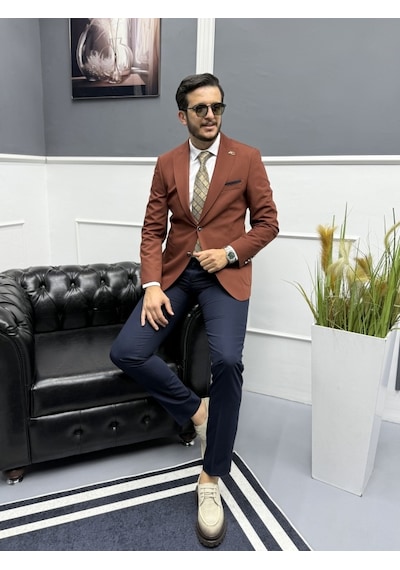 Avni Ceylan Lux İtalyan Stil Erkek Takım Elbise Klasik Ve Modern Stil Kiremit