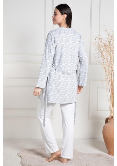 Mecit Pijama Mecit 6100 Şardonlu Hamile Lohusa Sabahlık Pijama Takım Gri