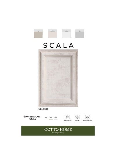 Scala Sc002b Bej Halı Modern Desenli Tozu Az Akrilik Salon Halısı Yatak Odası Mutfak Koridor