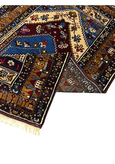 El Dokuma Sıfır Yahyalı Halısı 110x187 Kemerli Model Kök Boya %100 Yün Halı Lacivert