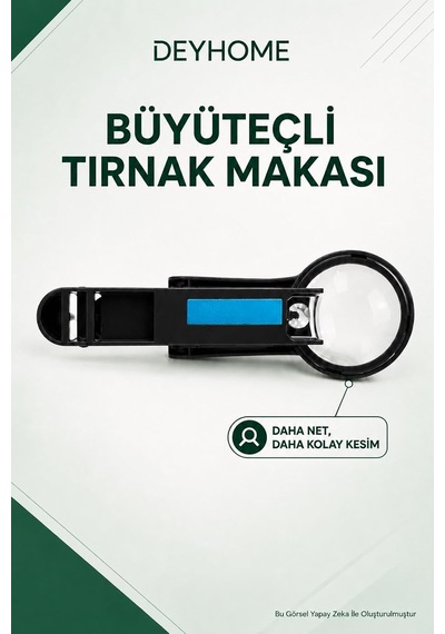 3x Büyüteçli Paslanmaz Çelik Tırnak Makası, Törpülü Ve Sıçrama Önleyici, Rahat Tutuşlu Yeşil