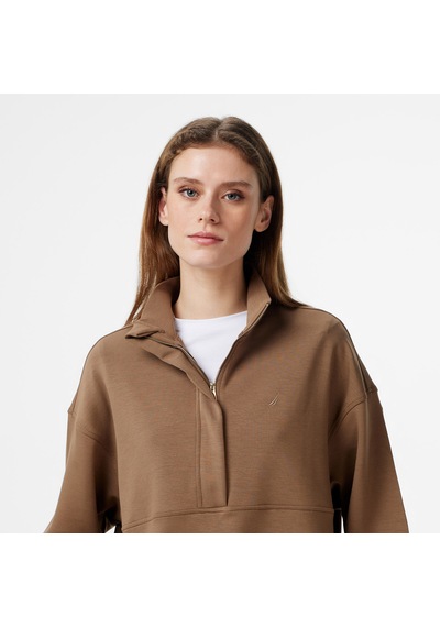 Nautica Kadın Kahverengi Regular Fit Sweatshirt Düz 57k605t Kahverengi