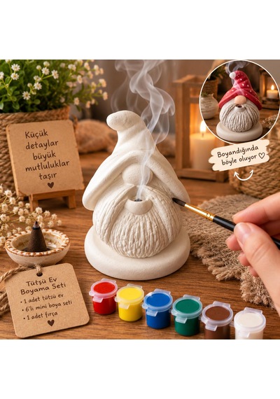 Cüce Şeklinde Tütsülük Boyama Seti 6 Lı Mini Boya Ve Fırça Dahil