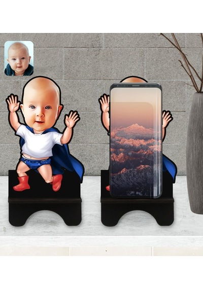 Kişiye Özel Bebek Karikatürlü Ahşap Biblo Telefon Standı-3