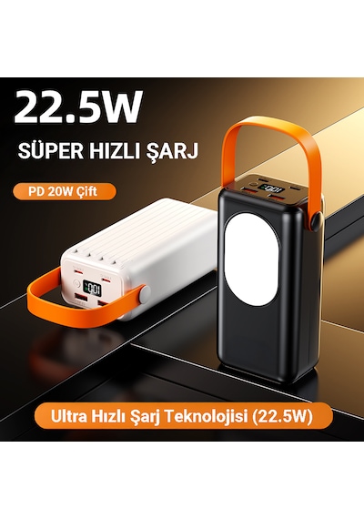 Cp-03 30.000mah 22.5w Süper Hızlı Şarj Powerbank - Dahili 4 Kablolu Ve Led Aydınlatmalı Siyah