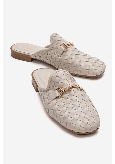 Luvishoes Senıa Krem Örgü Hakiki Deri Tokalı Önü Kapalı Kadın Terlik