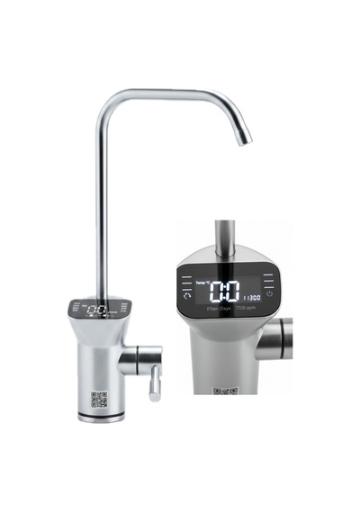 Dijital Led Ekranlı Mutfak Musluğu - Sıcaklık Göstergeli Paslanmaz Çelik Lavabo Bataryası Gri / Krom