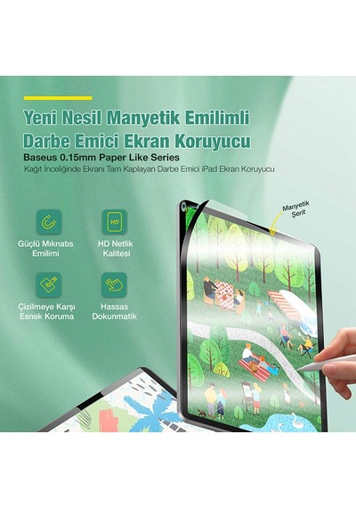Baseus Apple Uyumlu iPad  Pro 12.9" (2018-2020-2021) Manyetik Kenarlı Mıknatıslı Ekran Koruyucu