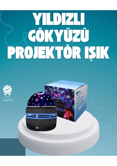 Döner Samsung Galaxy  Uyumlu Projektör Gece Lambası - Ay Ve Yıldız Işıklı Atmosfer Lamba, Usb Bağlantılı