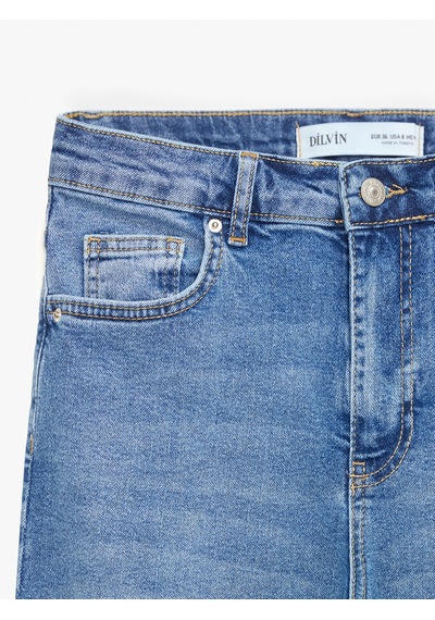 Dilvin 72311 Yırtmaçlı Denim Kapri-mavi