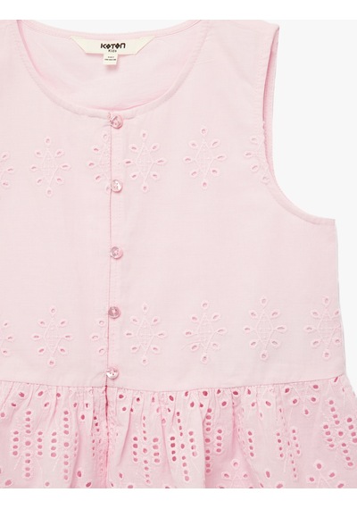 Koton Fırfırlı Bisiklet Yaka Brodeli Pamuklu Bluz Pembe 6skg60049aw Gül
