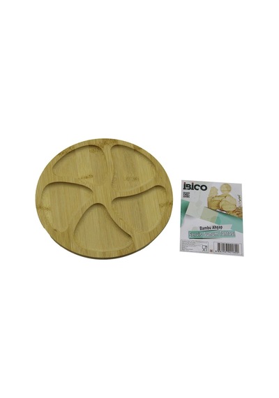 Yuvarlak 5 Bölmeli Ahşap Bambu Servis Sunum Tepsi - Tahtası 20 X 1.4cm Bx40 Renkli