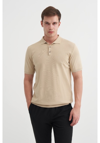 Cazador Polo Yaka Regular Fit Düğmeli Triko Tişört Bej