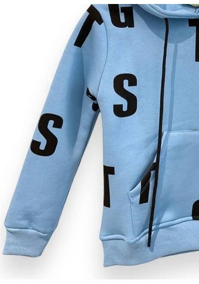 Ekkokids Çocuk Harf Baskılı Şardonlu Kapuşonlu Sweatshirt-15195 Mavi