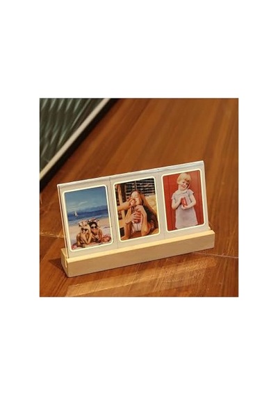 Instax Mini Led Işıklı 3'lü Ahşap Fotoğraf Çerçevesi Açık Bej