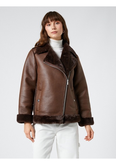 Koton Biker Ceket Suni Deri Peluş Detaylı Fermuarlı Cepli Koyu Kahverengi 4wak20093ew Koyu Kahve Koton Biker Ceket Suni Deri Peluş Detaylı Fermuarlı Cepli Koyu Kahverengi 4wak20093ew Koyu Kahve