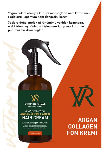 Victor Royal Isıya Karşı Koruyucu Ve Kolay Tarama Etkili Argan Kolajen Fön Sprey Kremi 250 Ml