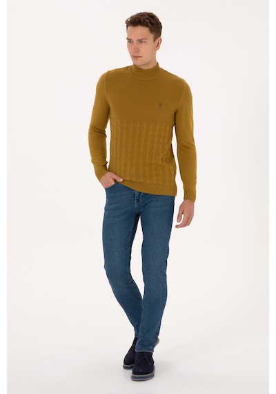 U.S. Polo Assn. Erkek Slim Fit Boğazlı Yaka Hardal Kazak 50315037-VR151