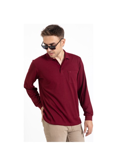 Erkek Orta Yaş ve Üzeri Polo Yaka Cepli Uzun Kollu Mevsimlik Sweatshirt 1103-Bordo-Bordo
