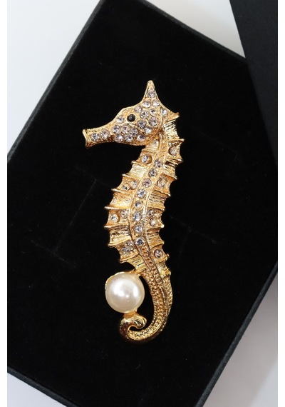 Gold Renk İncili Denizatı Broş. Taşlı Tasarım Denizatı Broş. Yaka İğnesi Broş. Denizatı Broş. Gold
