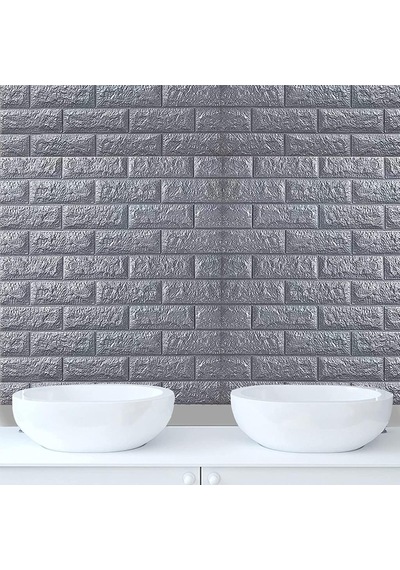 10 Adet 50x54 Cm Gri Silinebilir Kendinden Yapışkanlı Duvar Kağıdı Esnek Panel 3d Tuğla Desen