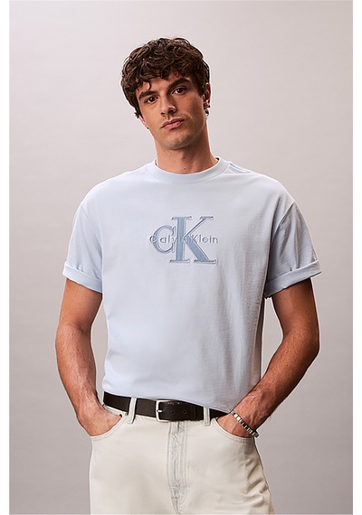 Calvin Klein Ss 16s Elevated Mono Erkek Bisiklet Yaka T-shirt Mavi