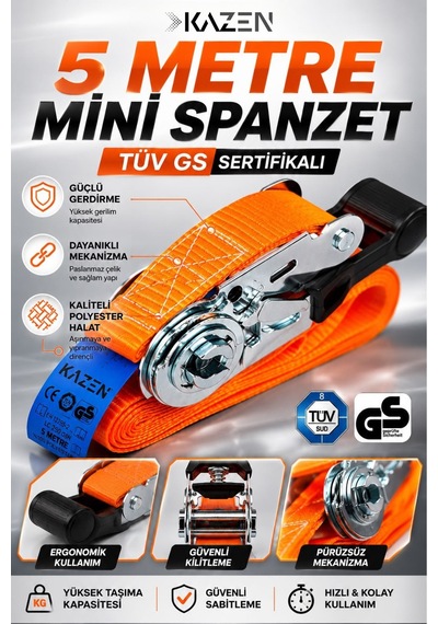 5 Metre Gırgırlı Cırcırlı Mini Spanzet Gerdirme Halatı Tüv Gs Sertifikalı