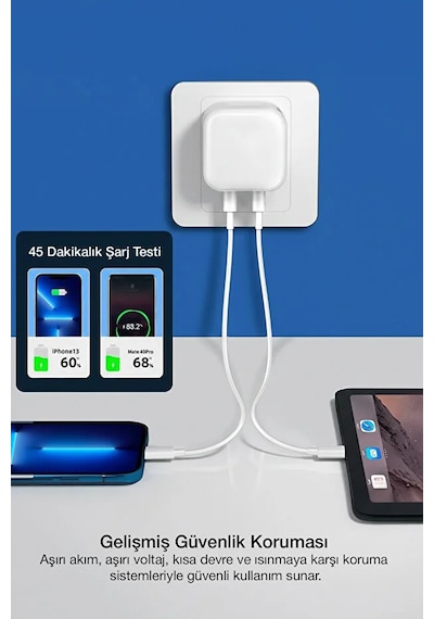 Pd 50w Lightning Hızlı Şarj Başlığı + Kablo Apple Uyumlu Uyumlu iPhone Uyumlu Güç Koruma Çipli 1 Adet