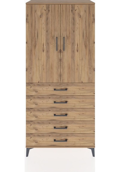 Hyperion Dolap 3 Raflı 5 Çekmeceli 2 Kapaklı 88x44x195 Çam-çam Çam