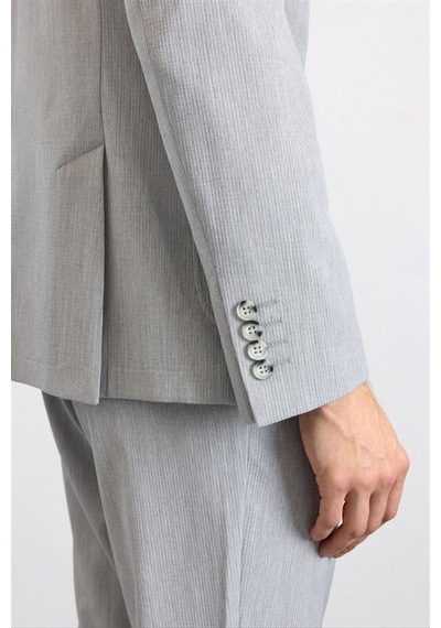 Süvari Gri Slim Mono Yaka Düz Torba Cep 6 Drop Takım Elbise Tk1006900398-s05