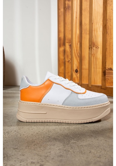 Günlük Kadın Sneaker Bağcıklı Hafif Kalın Yüksek Tabanlı Yürüyüş Nefes Alan Spor Ayakkabı 451 Bej - Oranj Günlük Kadın Sneaker Bağcıklı Hafif Kalın Yüksek Tabanlı Yürüyüş Nefes Alan Spor Ayakkabı 451 Bej - Oranj