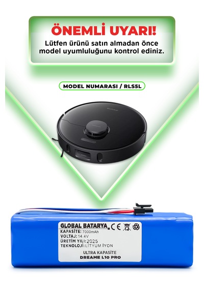 Dreame L10 Pro Uyumlu Batarya 7000mah