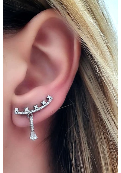 Pırlanta Işıltısında Zirkon Taşlı Gümüş Earcuff Tek Küpe N11.75981