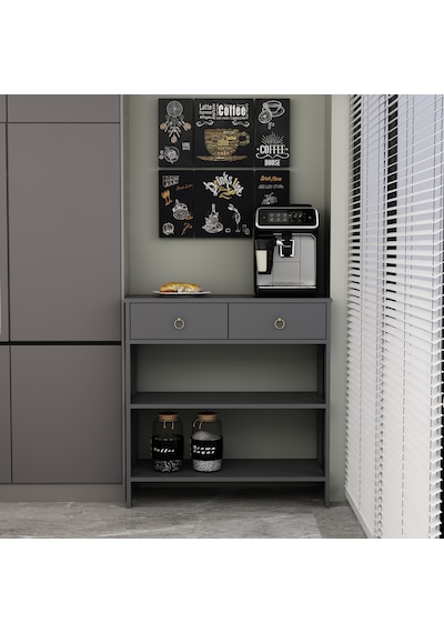 Dekrosso Luke Modern 2 Çekmeceli Kahve Köşesi Airfry Dolabı Antra