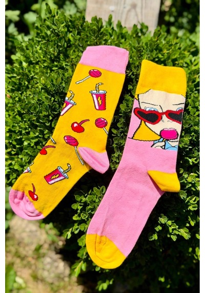Lousocks Unisex Şekerli Kız Sağlı Sollu Farklı Desenli Spor Çorap Çok Renkli