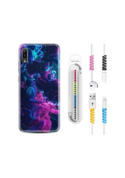 Huawei Y6 2019 Kılıf Kablo Koruyuculu Cloud Purple 1804