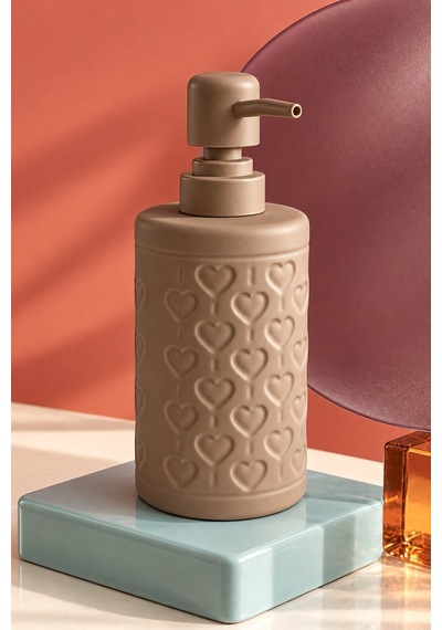 Rosıe Vizon Kabartma Kalp Desenli Yuvarlak Seramik Sıvı Sabunluk 350 Ml Karışık