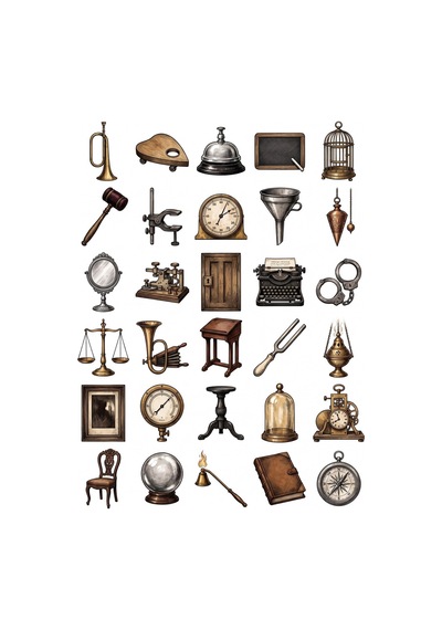 30 Adet Viktorya Dönemi Okült Aletler Sticker Seti - Laptop Defter Ajanda İçin Çok Renkli