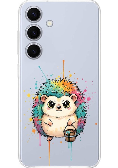 Samsung Galaxy S25 Fe İle Uyumlu Splash Kirpi Tasarımlı Şeffaf Silikon Kılıf Şeffaf