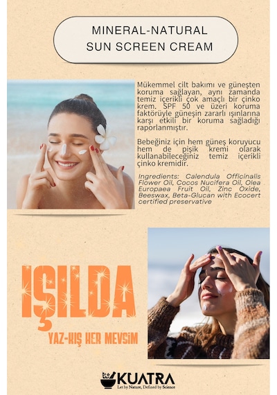 Kuatra Doğal Mineral Bebek-Çocuk-Yetişkin Koruyucu Güneş Kremi SPF50+ 80 ML