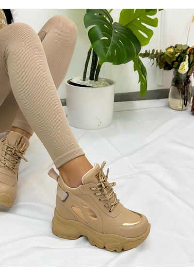 Erva'nın Butiği Bej Cilt Punto Kadın Bağcıklı Sneakers-4899