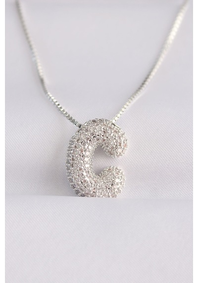 Ezoconcept 316l Çelik Zincirli Zirkon Taşlı C Harfli Silver Renk Bubble Kolye Çok Renkli