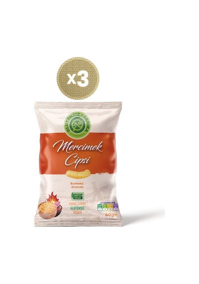 Barbekü Soslu Mercimek Cipsi 60 G X 3 Paket Glütensiz & Vegan