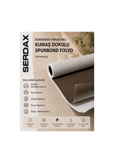 Kendinden Yapışkanlı Kumaş Dokulu Spunbond Folyo Koltuk-oto-baza-ahşap-metal-dolap-duvar Uygulamaları Kahverengi