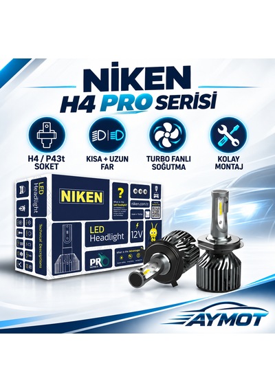 Niken H4 Pro Serisi Led Xenon Far Ampulü Kısa Uzun 6500k Beyaz Işık -