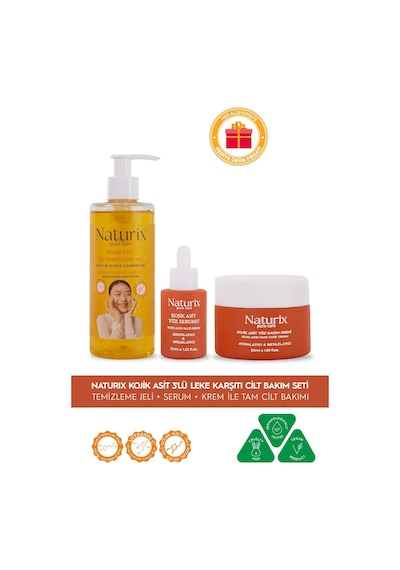 Naturix Kojik Asitli 3'lü Leke Karşıtı Bakım Seti Yüz Temizleme Jeli 250 Ml + Serum 30 Ml + Krem 50 Ml