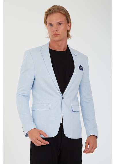 Sposo G-224 Dar Kalıp Örme Kumaş İndigo-Beyaz Erkek Blazer Ceket Beyaz - Indigo