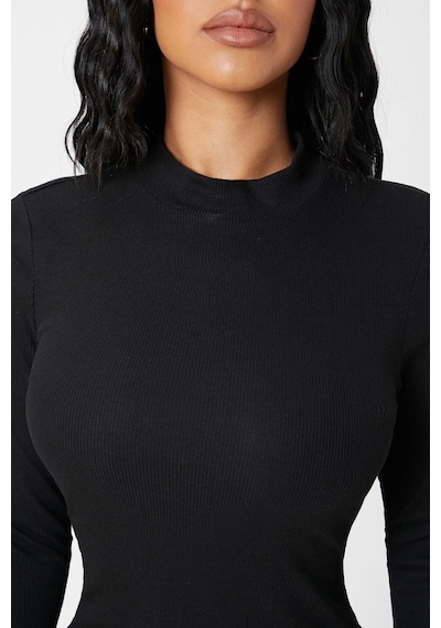 Moda Dua Kadın Siyah Kaşkorse Balıkçı Yaka Uzun Kollu Bodycon Mini Elbise